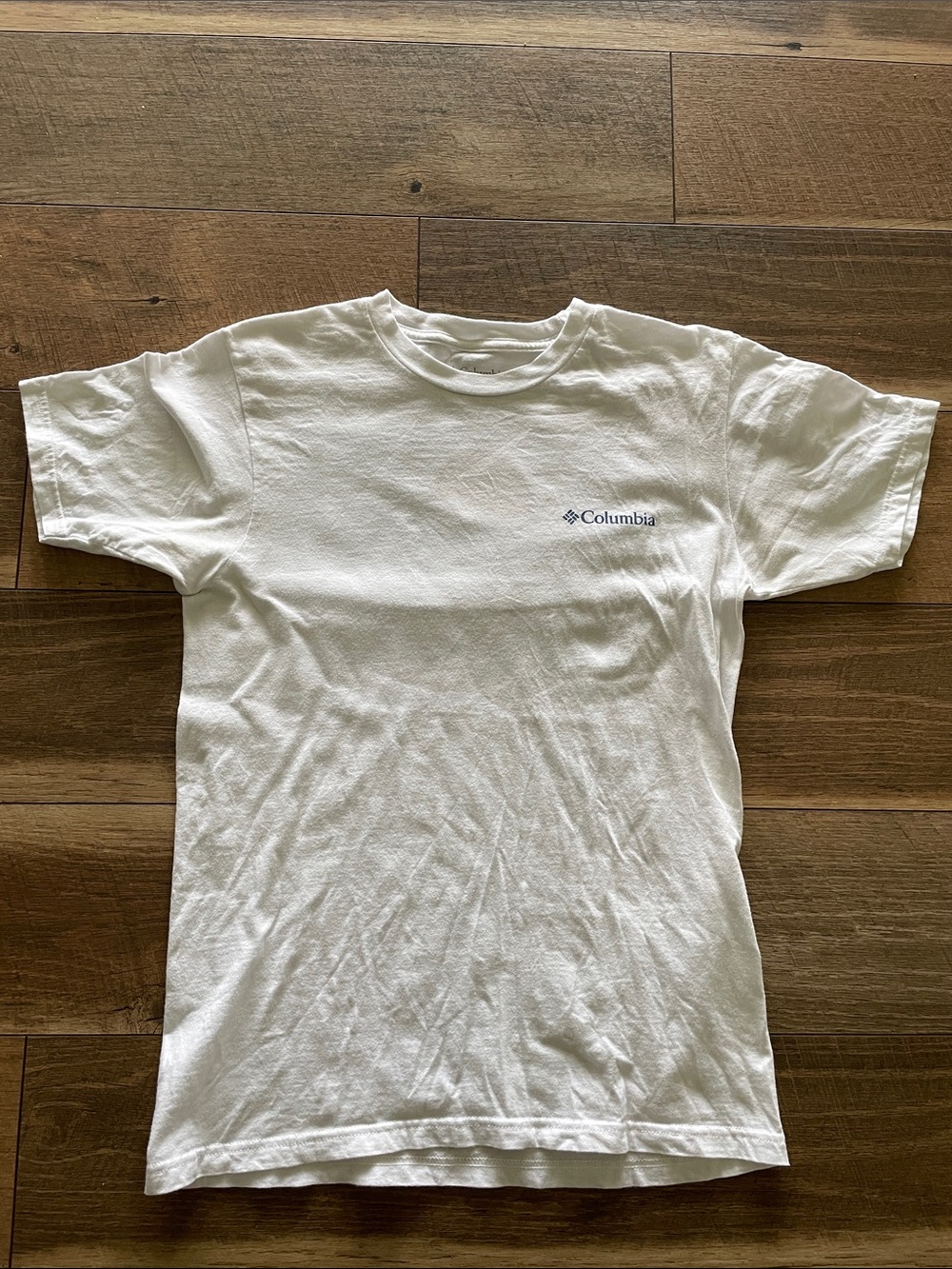 Columbia White Tee with Small Navy Logo